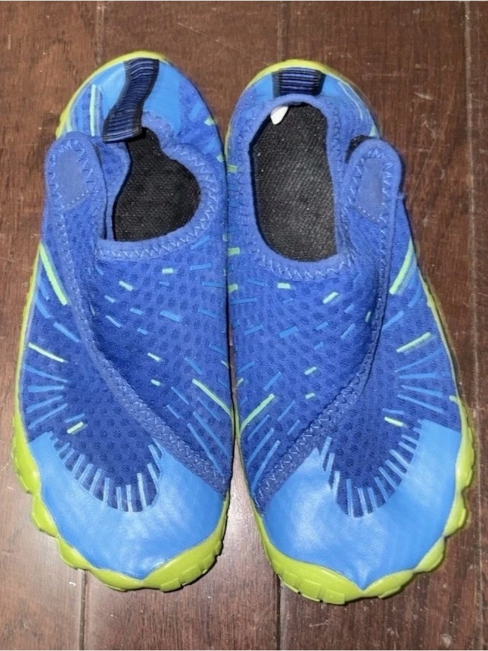 Children's Slip-On Aqua Shoes in Bright Blue with Lime Accents